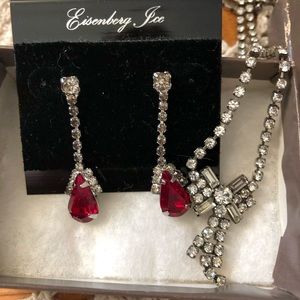 Faux ruby and rhinestone earrings and necklace